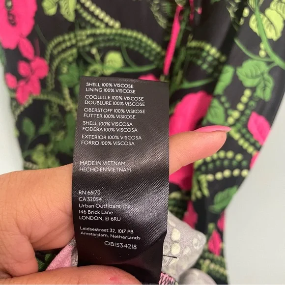 Anthropologie Maeve Ruched Midi Dress Floral Black Pink Slit Women Sz 14 - Picture 7 of 10